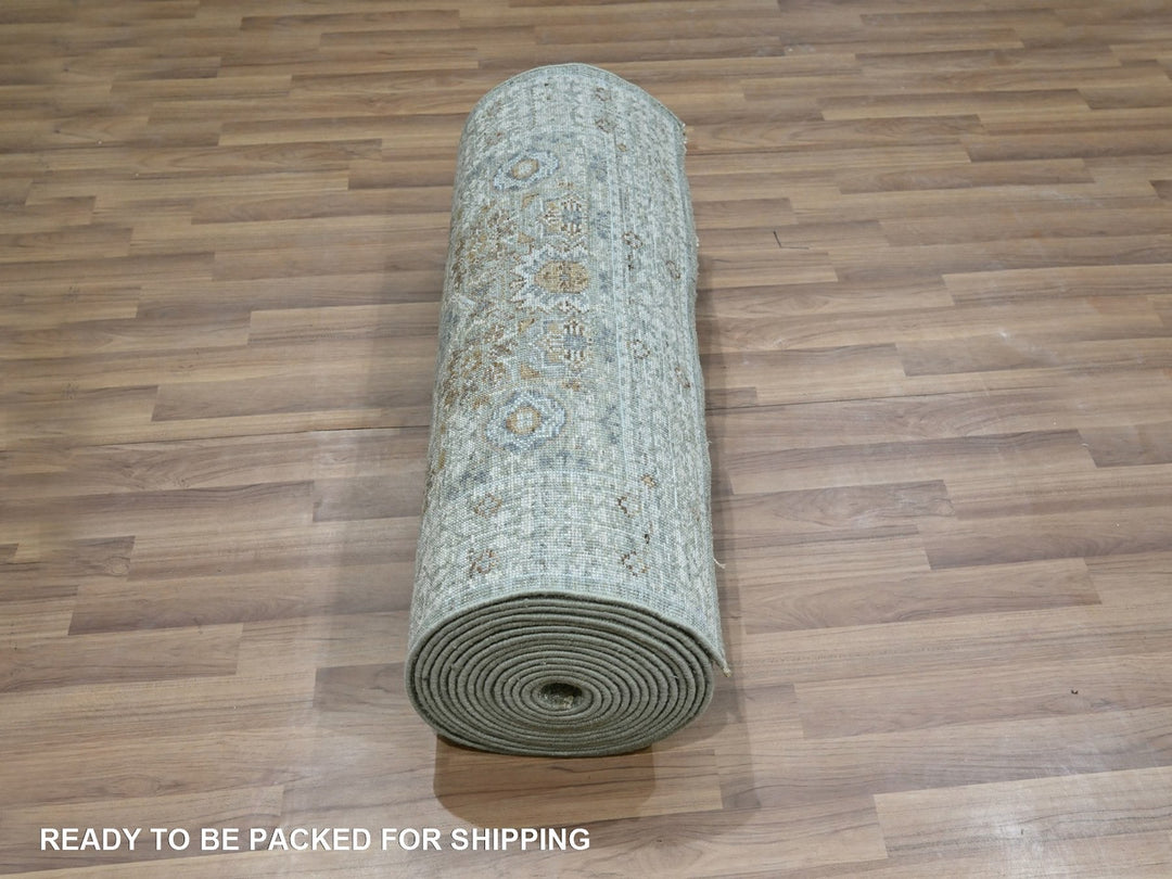 2'8" x 25'10" New Hand Knotted Green Wool Runner Oriental Rug - MOA10277095