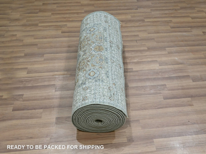 2'8" x 25'10" New Hand Knotted Green Wool Runner Oriental Rug - MOA10277095