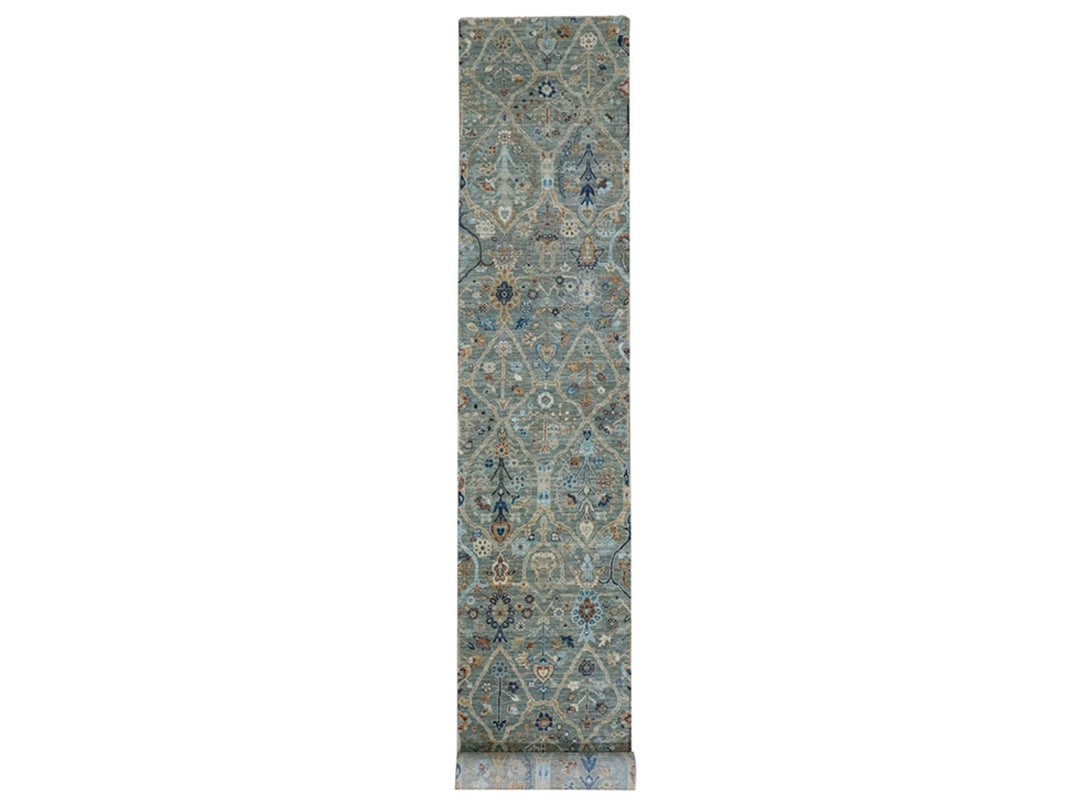 2'6" x 25'10" New Hand Knotted Green Wool Runner Oriental Rug - MOA10277096