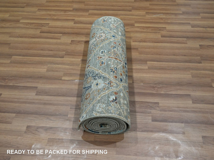 2'6" x 25'10" New Hand Knotted Green Wool Runner Oriental Rug - MOA10277096