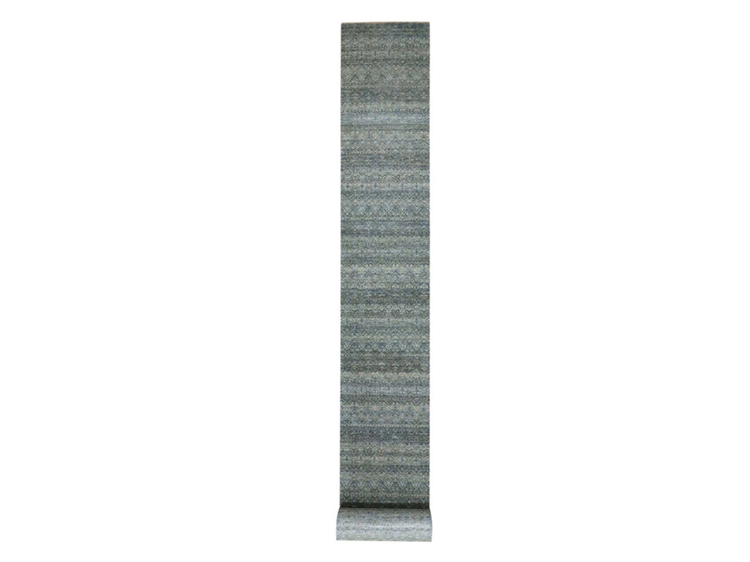 2'6" x 25'11" New Hand Knotted Blue Wool Runner Oriental Rug - MOA10277097