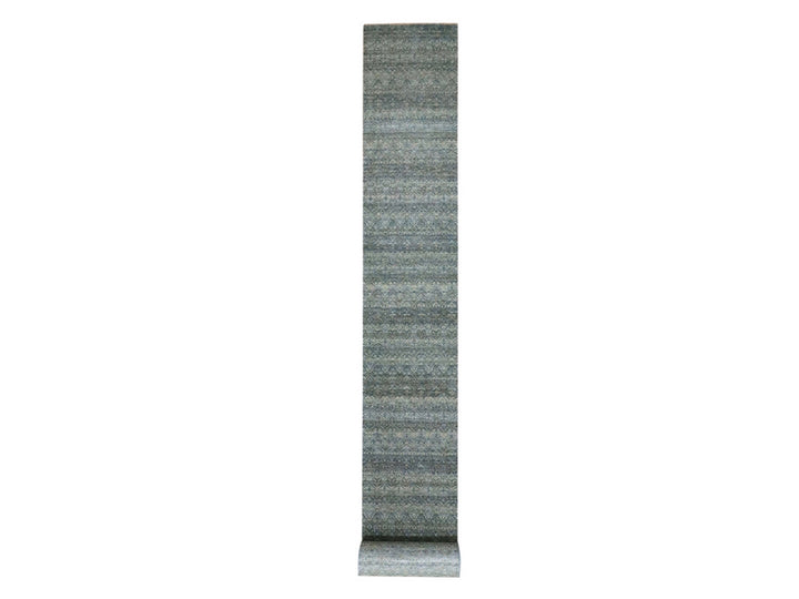 2'6" x 25'11" New Hand Knotted Blue Wool Runner Oriental Rug - MOA10277097