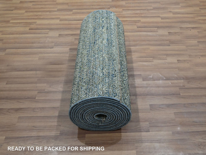 2'6" x 25'11" New Hand Knotted Blue Wool Runner Oriental Rug - MOA10277097