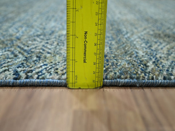 2'6" x 25'11" New Hand Knotted Blue Wool Runner Oriental Rug - MOA10277097