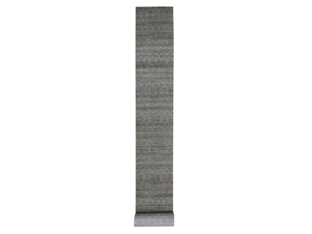 2'6" x 25'11" New Hand Knotted Green Wool Runner Oriental Rug - MOA10277098