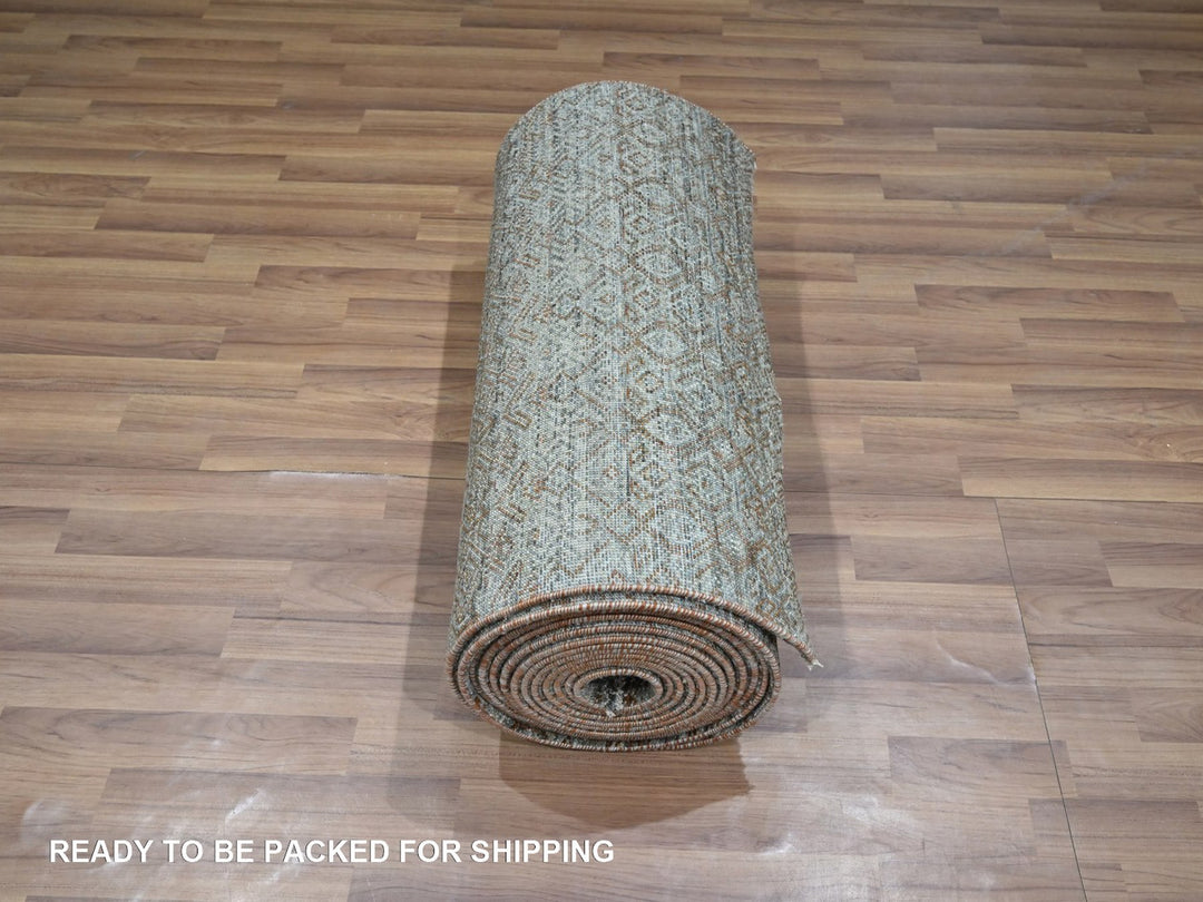 2'6" x 25'11" New Hand Knotted Green Wool Runner Oriental Rug - MOA10277098