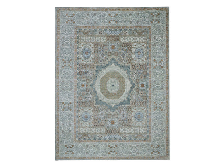 8'11" x 12'1" New Hand Knotted Green Wool Rectangle Oriental Rug - MOA10277099