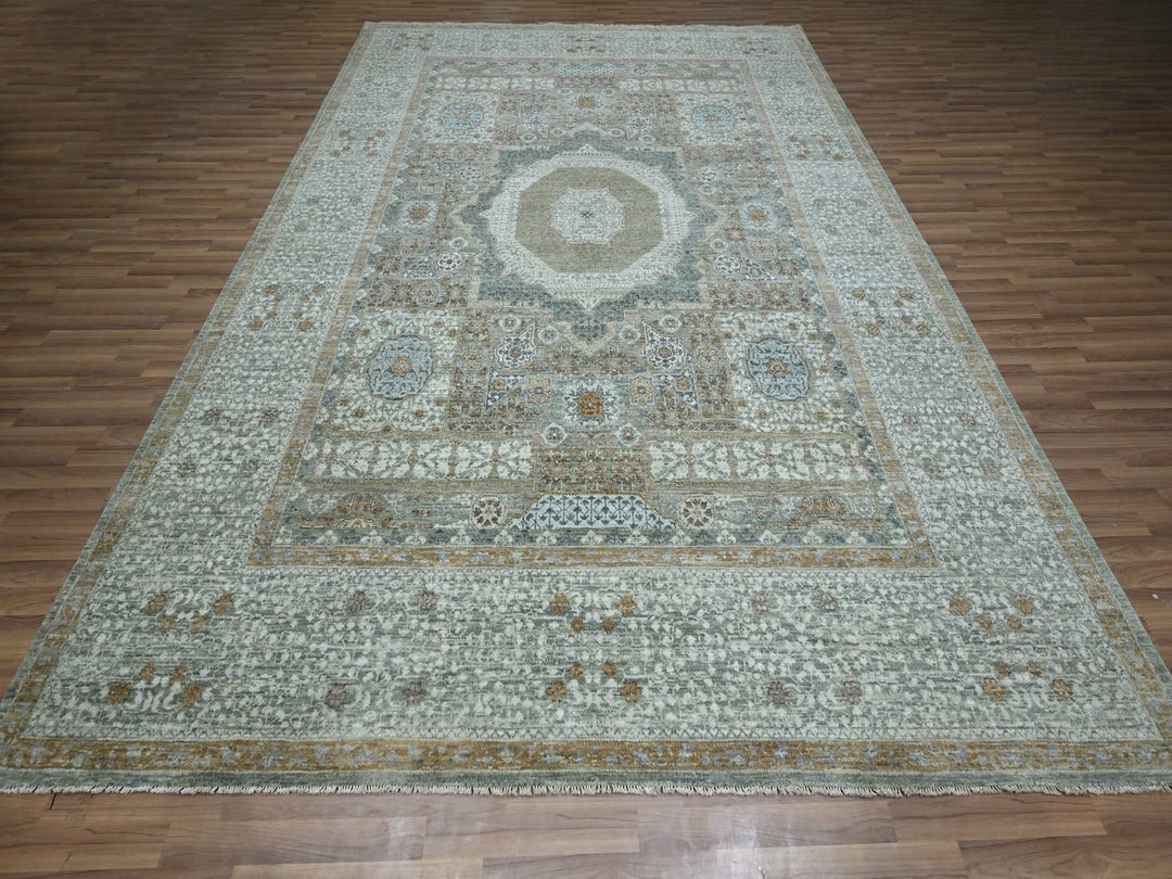 8'11" x 12'1" New Hand Knotted Green Wool Rectangle Oriental Rug - MOA10277099