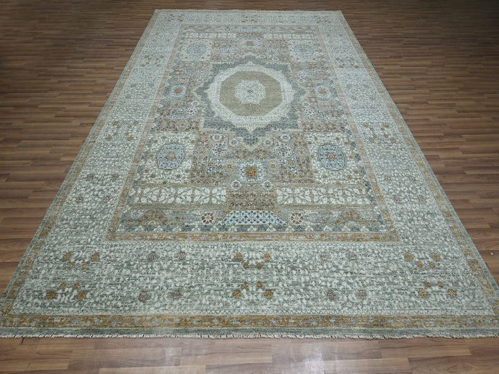 8'11" x 12'1" New Hand Knotted Green Wool Rectangle Oriental Rug - MOA10277099