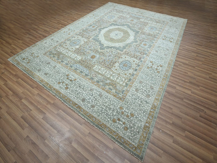 8'11" x 12'1" New Hand Knotted Green Wool Rectangle Oriental Rug - MOA10277099