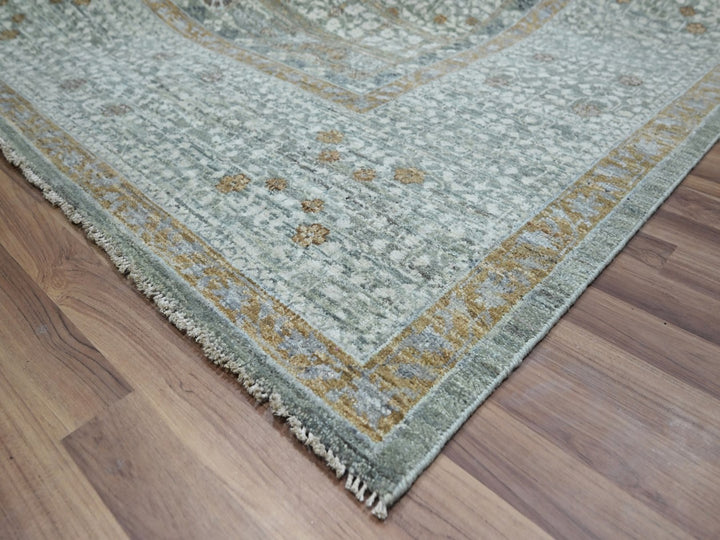 8'11" x 12'1" New Hand Knotted Green Wool Rectangle Oriental Rug - MOA10277099