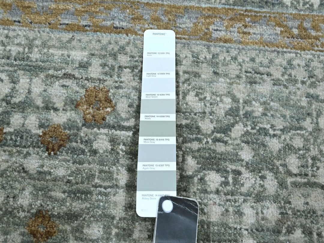 8'11" x 12'1" New Hand Knotted Green Wool Rectangle Oriental Rug - MOA10277099