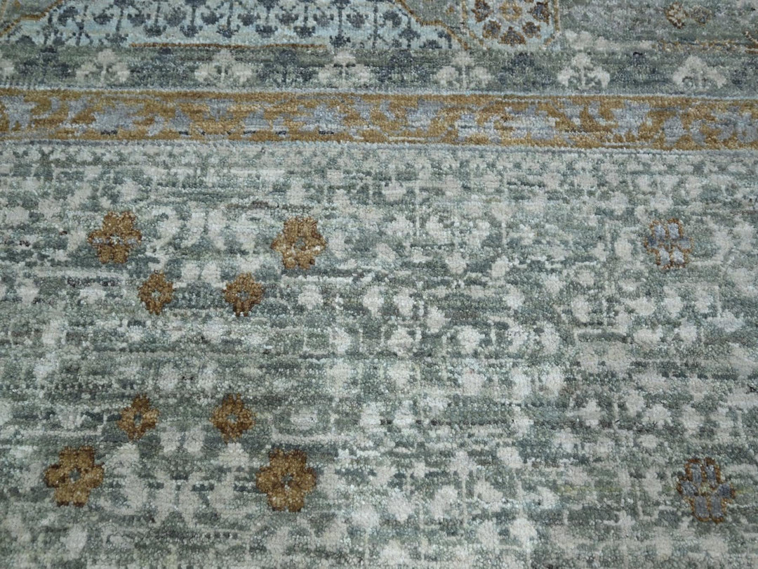 8'11" x 12'1" New Hand Knotted Green Wool Rectangle Oriental Rug - MOA10277099