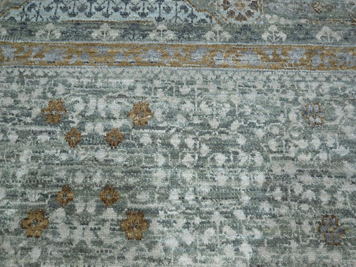 8'11" x 12'1" New Hand Knotted Green Wool Rectangle Oriental Rug - MOA10277099