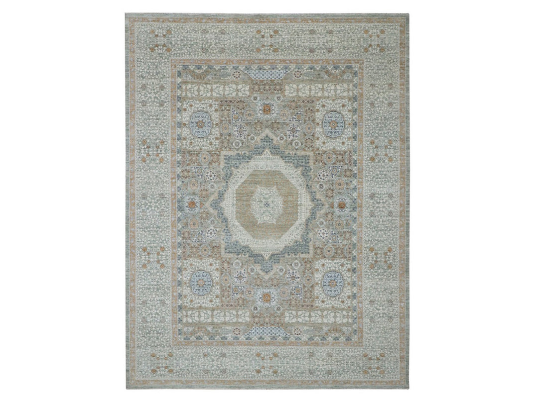 9'1" x 12'0" New Hand Knotted Green Wool Rectangle Oriental Rug - MOA10277100