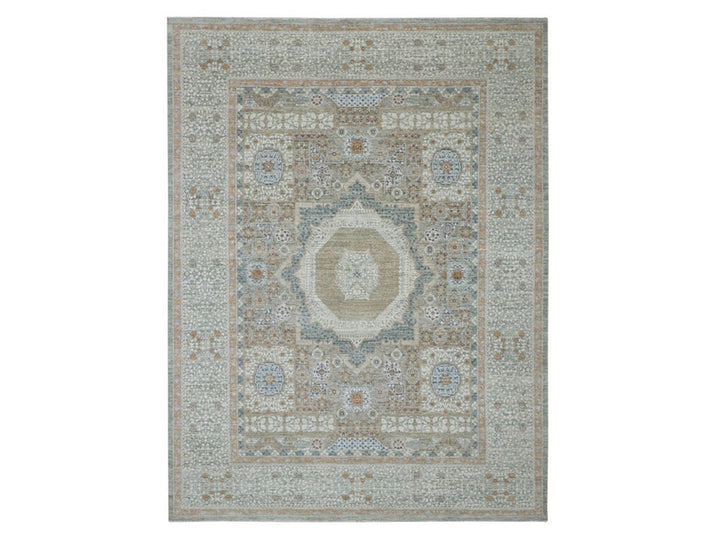 9'1" x 12'0" New Hand Knotted Green Wool Rectangle Oriental Rug - MOA10277100