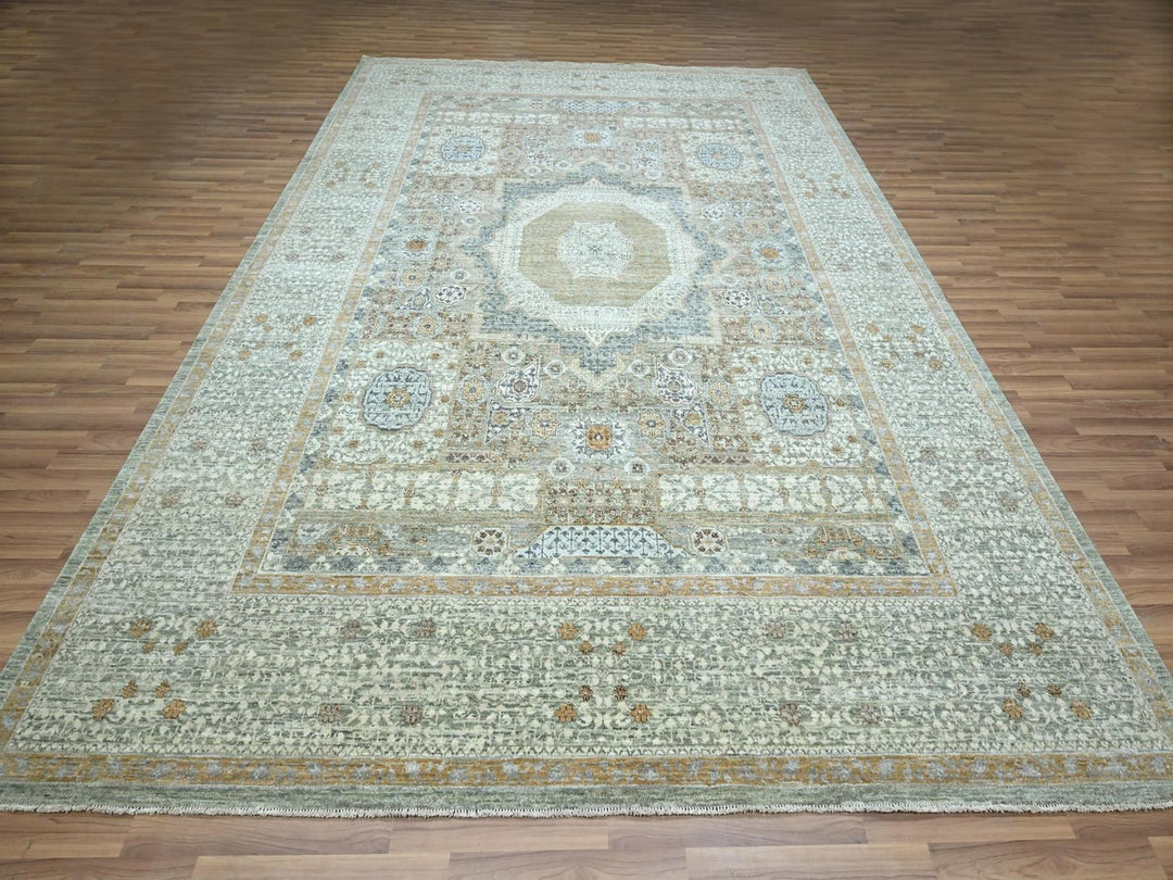 9'1" x 12'0" New Hand Knotted Green Wool Rectangle Oriental Rug - MOA10277100