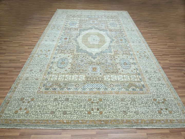 9'1" x 12'0" New Hand Knotted Green Wool Rectangle Oriental Rug - MOA10277100