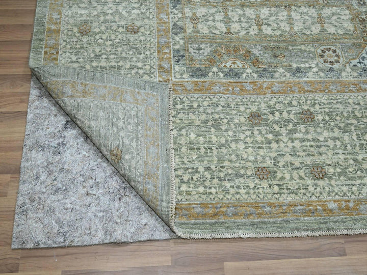 9'1" x 12'0" New Hand Knotted Green Wool Rectangle Oriental Rug - MOA10277100