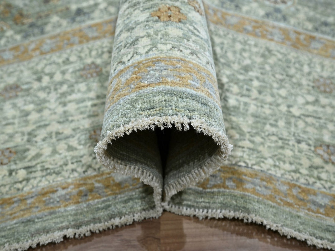 9'1" x 12'0" New Hand Knotted Green Wool Rectangle Oriental Rug - MOA10277100