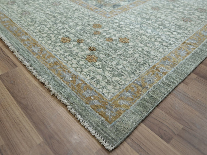 9'1" x 12'0" New Hand Knotted Green Wool Rectangle Oriental Rug - MOA10277100