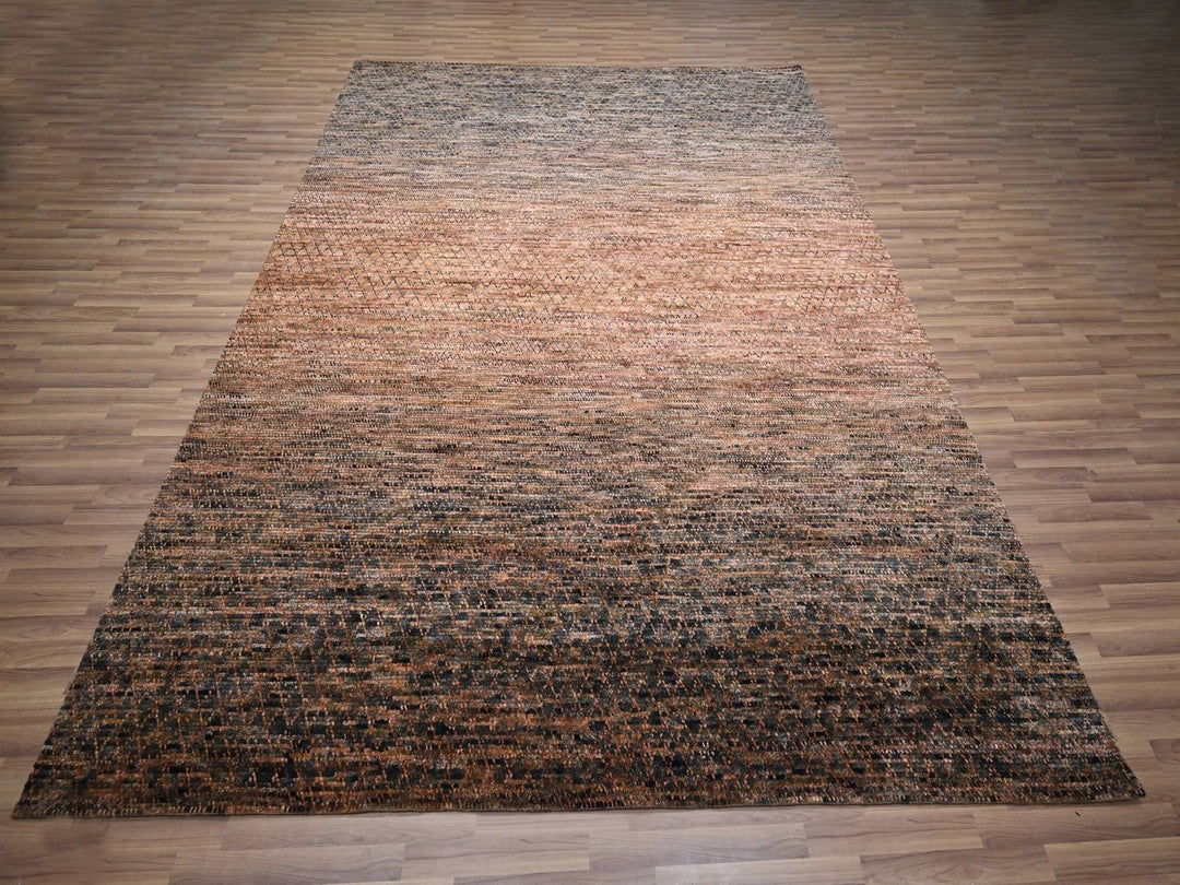 9'1" x 11'11" New Hand Knotted Brown Wool Rectangle Oriental Rug - MOA10277102