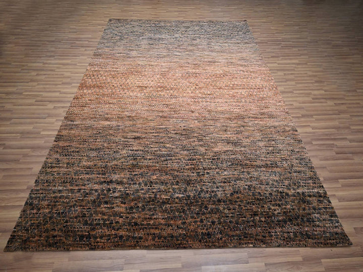 9'1" x 11'11" New Hand Knotted Brown Wool Rectangle Oriental Rug - MOA10277102