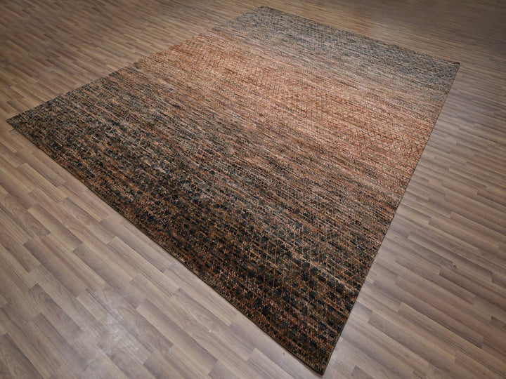 9'1" x 11'11" New Hand Knotted Brown Wool Rectangle Oriental Rug - MOA10277102