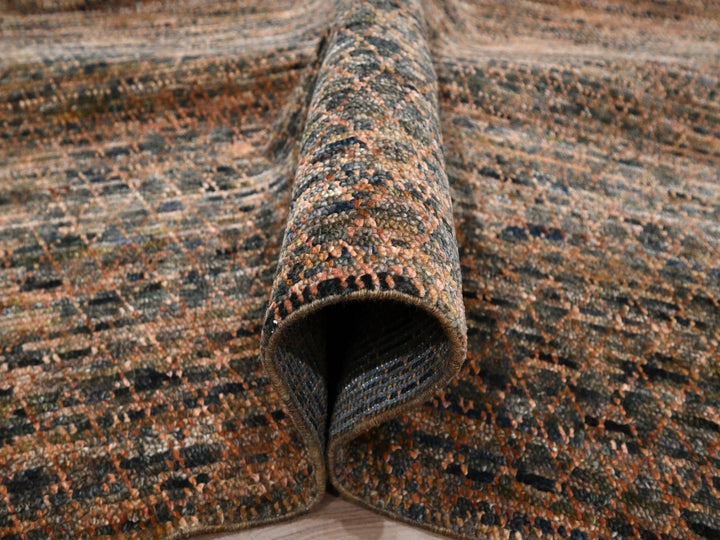 9'1" x 11'11" New Hand Knotted Brown Wool Rectangle Oriental Rug - MOA10277102