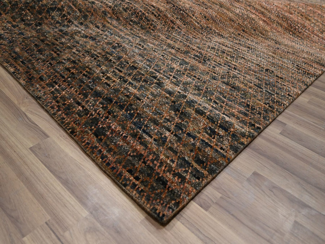 9'1" x 11'11" New Hand Knotted Brown Wool Rectangle Oriental Rug - MOA10277102