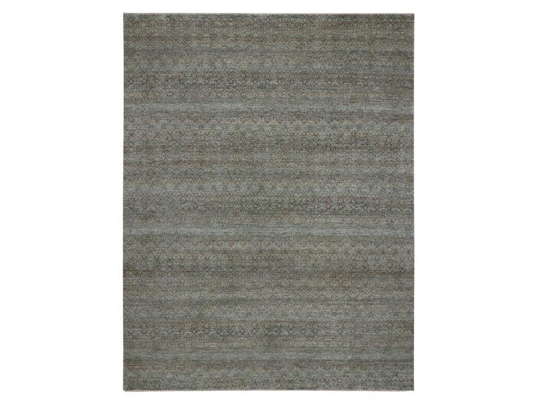 9'0" x 11'10" New Hand Knotted Green Wool Rectangle Oriental Rug - MOA10277103