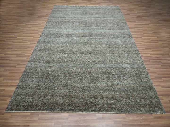 9'0" x 11'10" New Hand Knotted Green Wool Rectangle Oriental Rug - MOA10277103