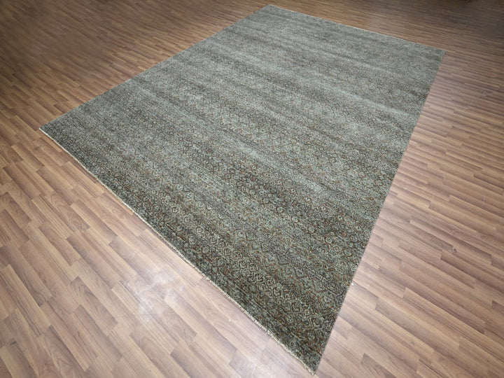 9'0" x 11'10" New Hand Knotted Green Wool Rectangle Oriental Rug - MOA10277103