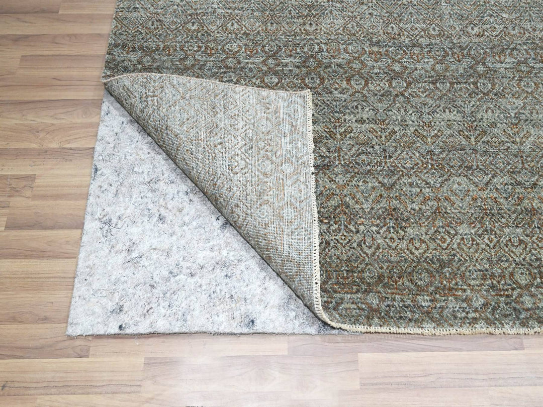 9'0" x 11'10" New Hand Knotted Green Wool Rectangle Oriental Rug - MOA10277103