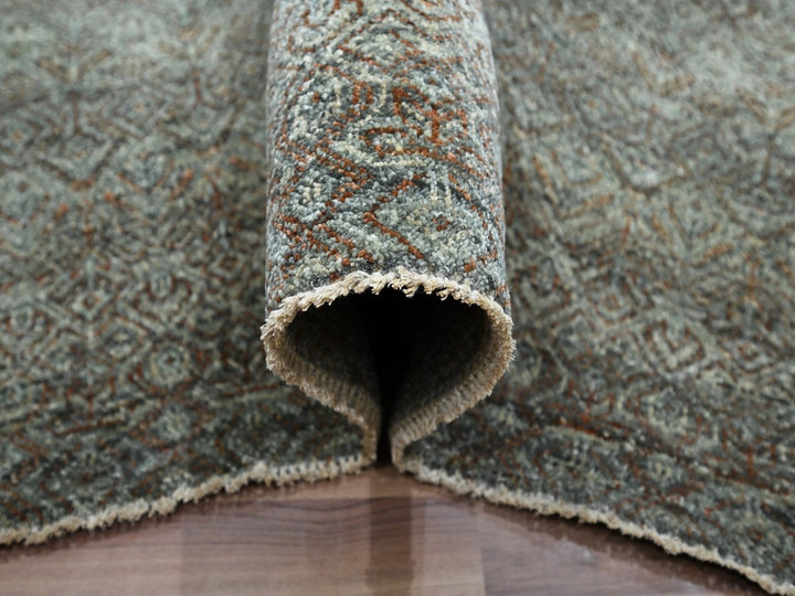 9'0" x 11'10" New Hand Knotted Green Wool Rectangle Oriental Rug - MOA10277103