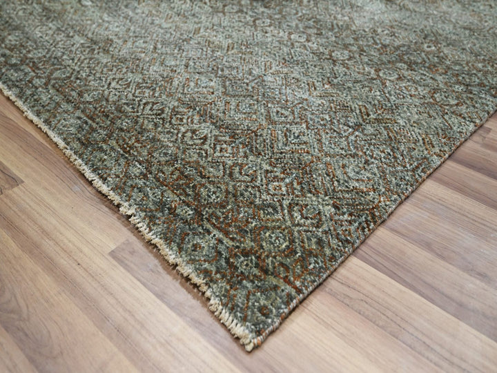 9'0" x 11'10" New Hand Knotted Green Wool Rectangle Oriental Rug - MOA10277103