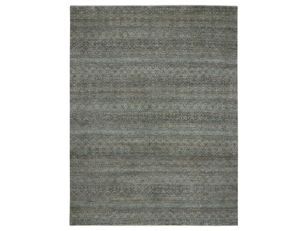 9'1" x 12'0" New Hand Knotted Green Wool Rectangle Oriental Rug - MOA10277104