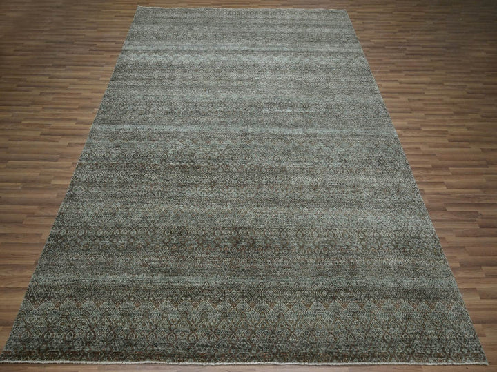9'1" x 12'0" New Hand Knotted Green Wool Rectangle Oriental Rug - MOA10277104