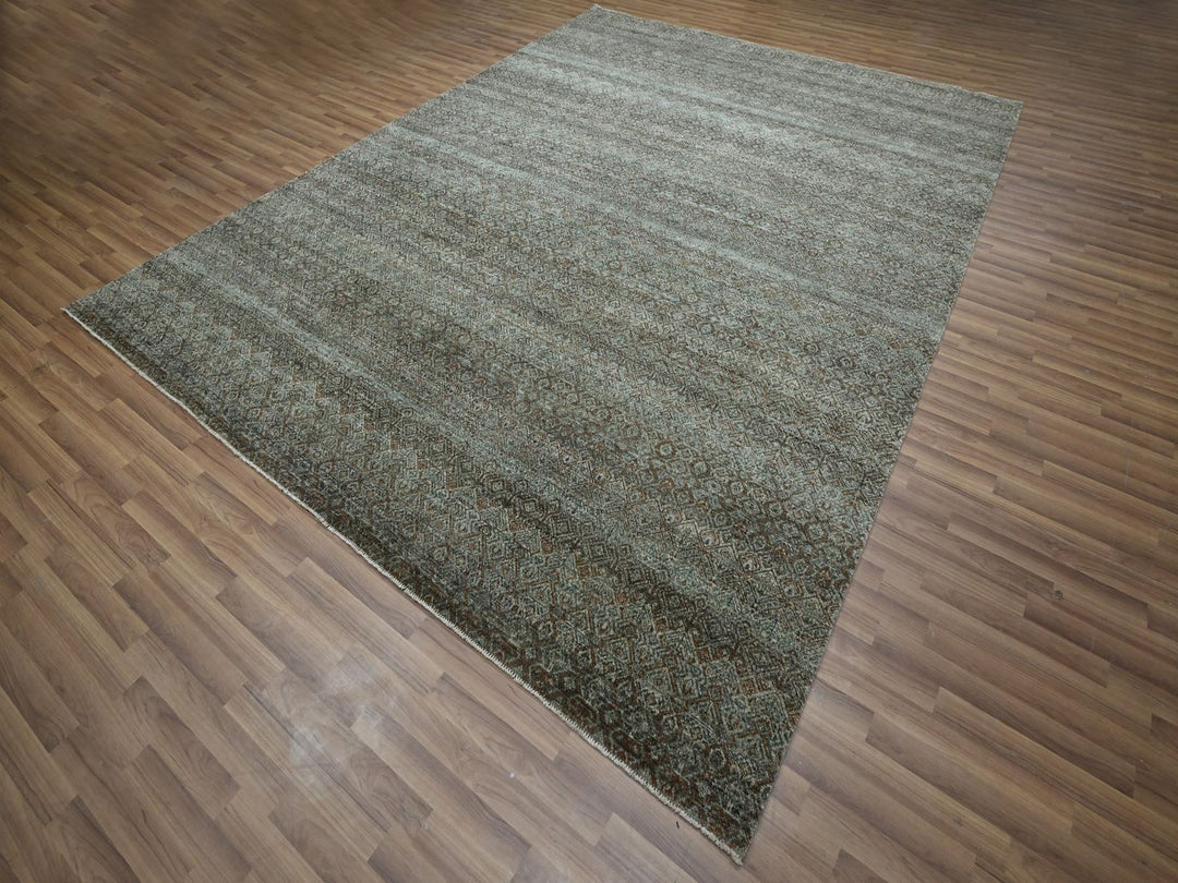 9'1" x 12'0" New Hand Knotted Green Wool Rectangle Oriental Rug - MOA10277104