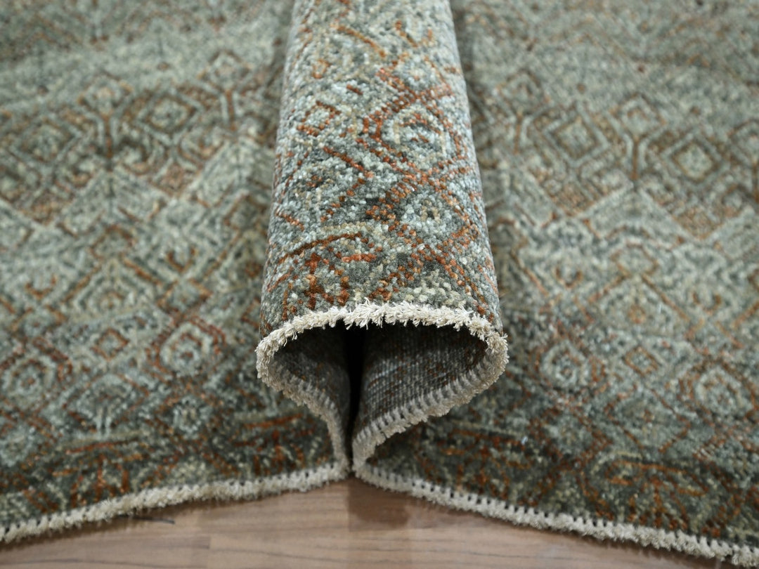 9'1" x 12'0" New Hand Knotted Green Wool Rectangle Oriental Rug - MOA10277104