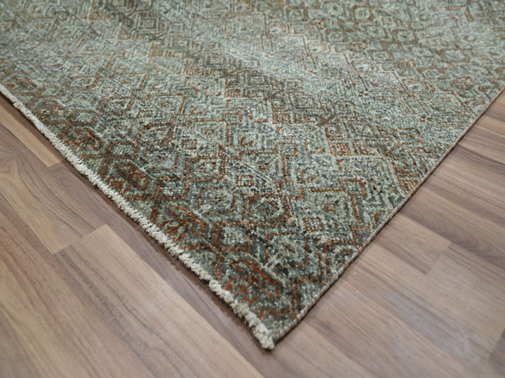 9'1" x 12'0" New Hand Knotted Green Wool Rectangle Oriental Rug - MOA10277104