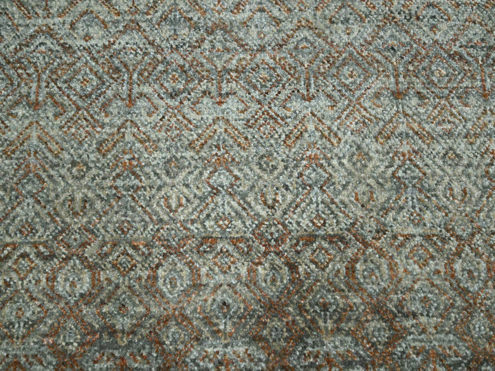 9'1" x 12'0" New Hand Knotted Green Wool Rectangle Oriental Rug - MOA10277104
