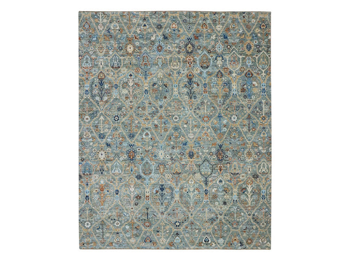 8'1" x 10'1" New Hand Knotted Green Wool Rectangle Oriental Rug - MOA10277106