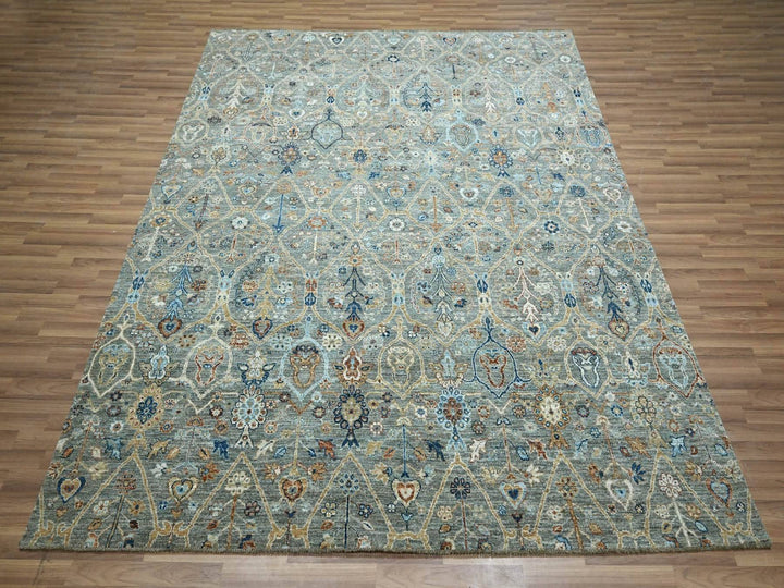 8'1" x 10'1" New Hand Knotted Green Wool Rectangle Oriental Rug - MOA10277106