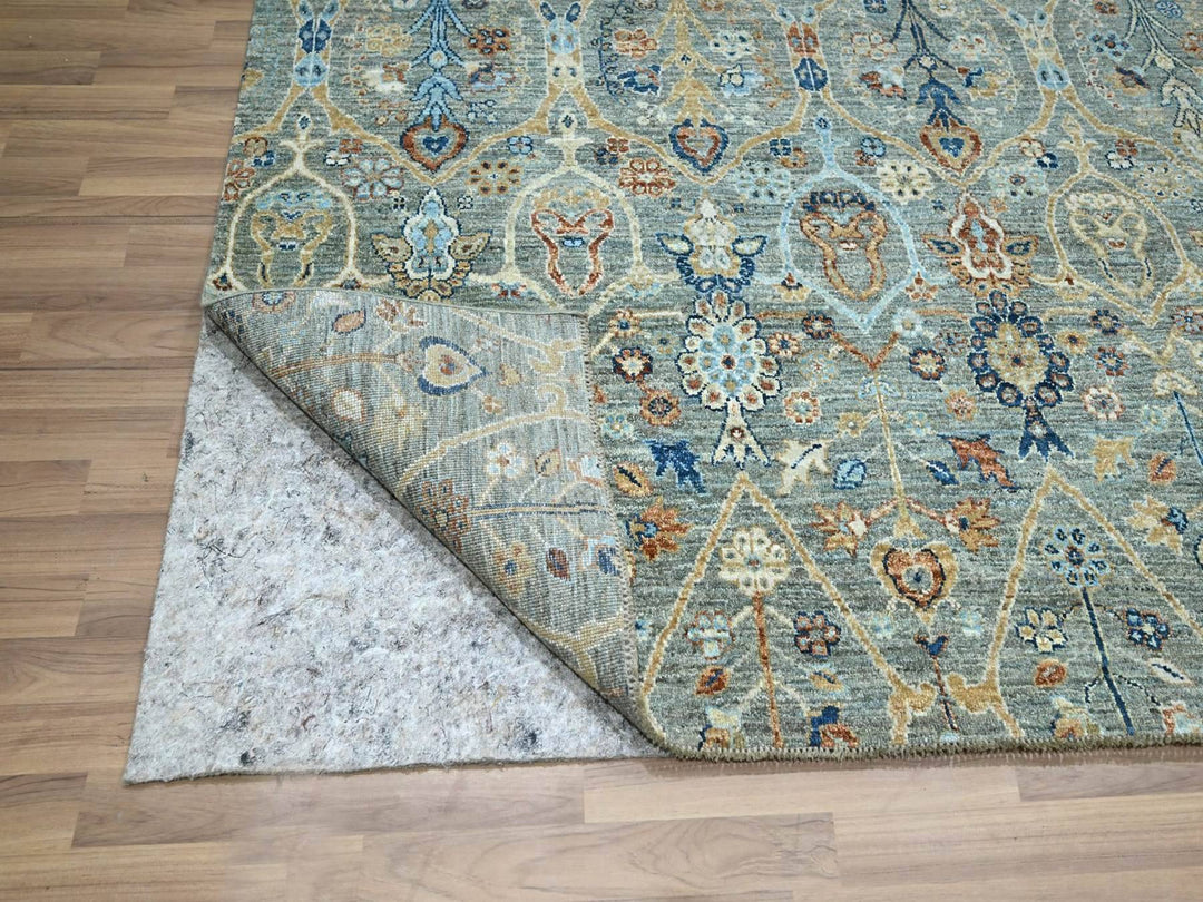 8'1" x 10'1" New Hand Knotted Green Wool Rectangle Oriental Rug - MOA10277106