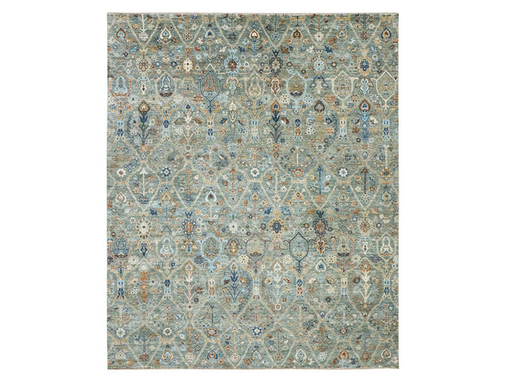 8'1" x 10'0" New Hand Knotted Green Wool Rectangle Oriental Rug - MOA10277107