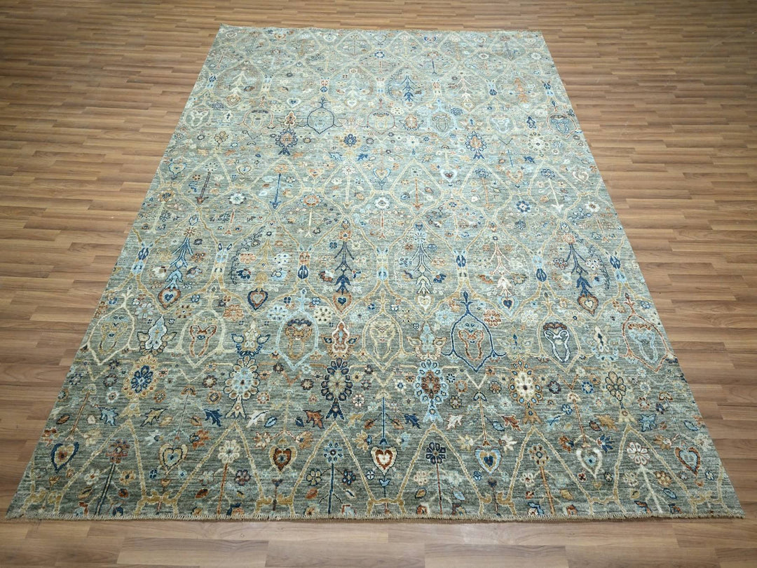 8'1" x 10'0" New Hand Knotted Green Wool Rectangle Oriental Rug - MOA10277107