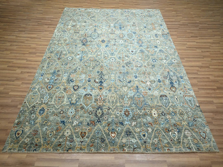 8'1" x 10'0" New Hand Knotted Green Wool Rectangle Oriental Rug - MOA10277107