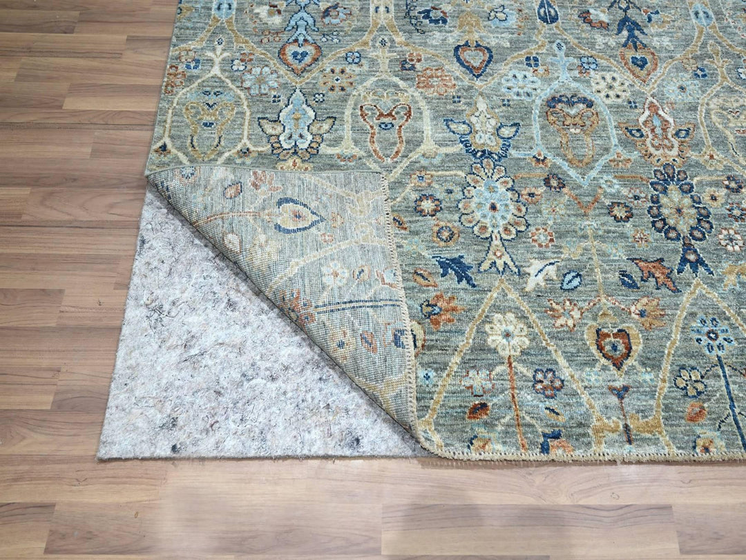 8'1" x 10'0" New Hand Knotted Green Wool Rectangle Oriental Rug - MOA10277107