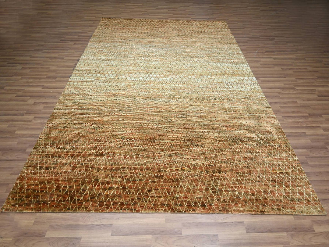 8'1" x 10'1" New Hand Knotted Brown Wool Rectangle Oriental Rug - MOA10277109